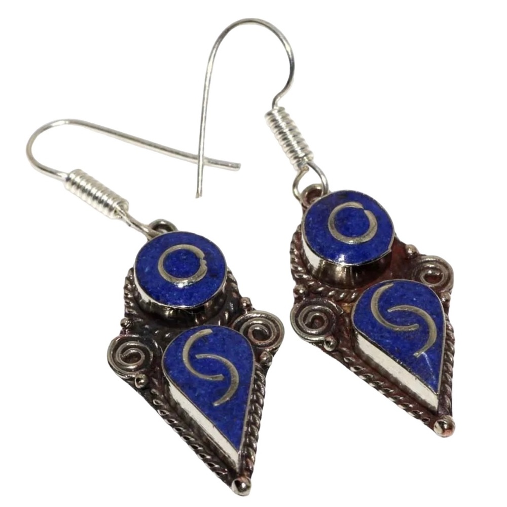 1990’s Y2K‎ Lapis Lazuli Sterling Silver Plated Boho Earrings